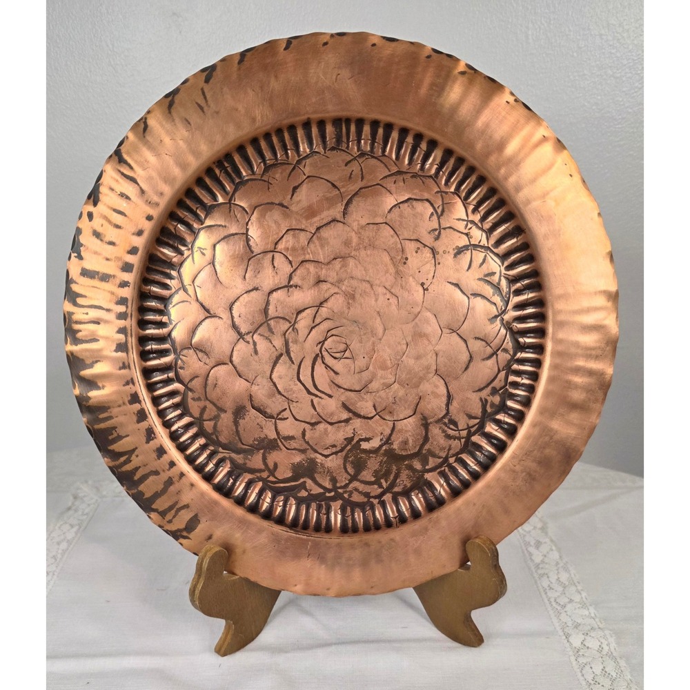 Craftsman Co 801 Hand Hammered Copper Plate Rose Floral Wall Decor 11.25 Inch